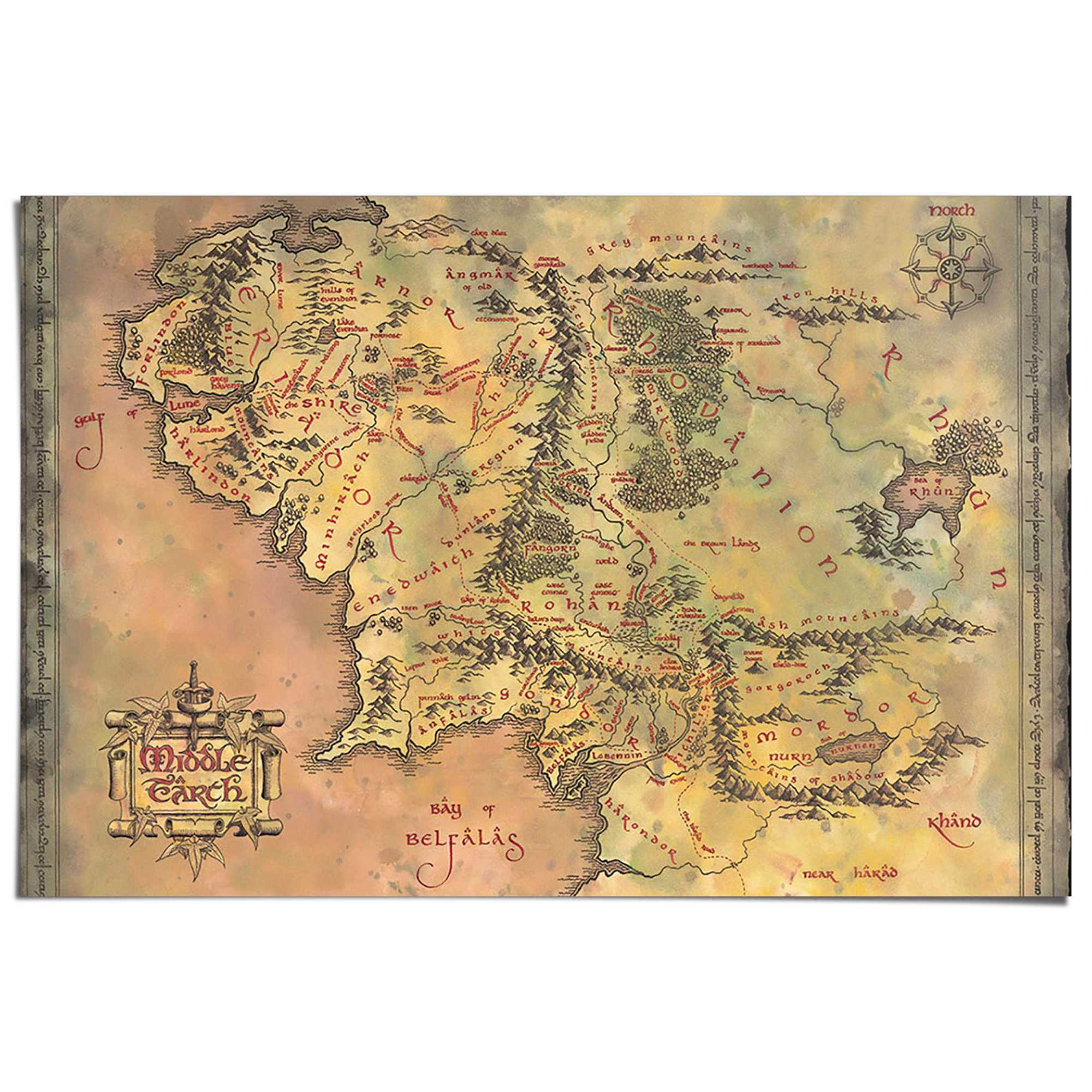 Poster REINDERS "Lord of the Rings - middle earth", farbe bild(er): gelb, B:91,5cm H:61cm T:0,1cm, Bilder Image