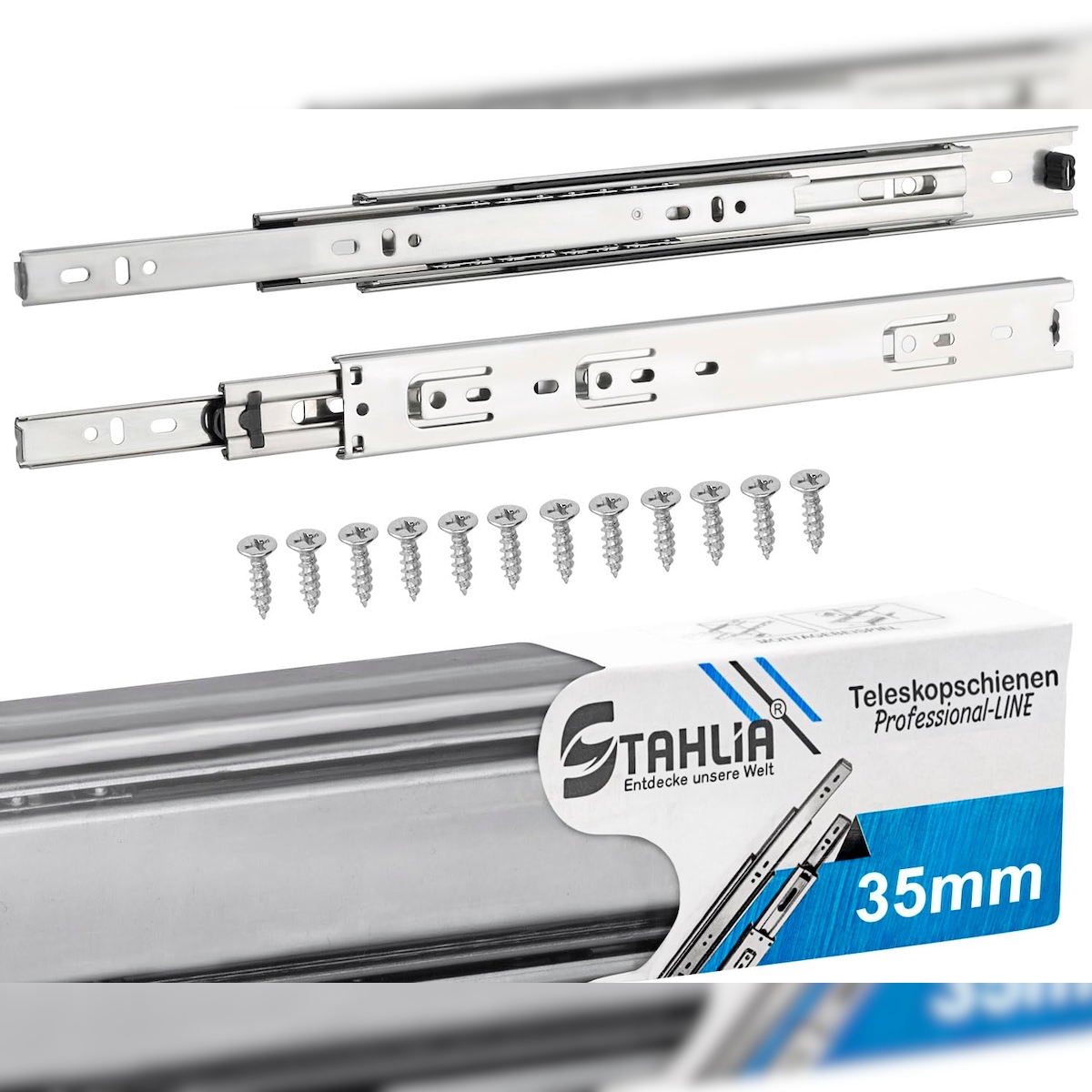 ID Dinkel 1 Paar Schubladenschienen 35mm - Länge 400mm VOLLAUSZUG Teleskopschublade Schubladenauszug Image