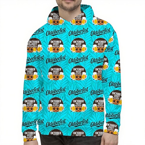 Kapuzensweatshirt Pullover Bayerisch München Deutsch alpin Bischofsärmel Grafik für Herren Erwachsene 3D-Druck für Karneval Oktoberfestbier Party Alltagstauglich Image