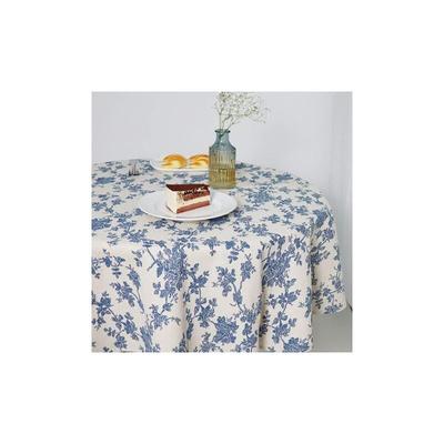 Jalleria - Tischdecke aus Baumwollleinen mit blauem Blumenmuster im Landhausstil, rund, 140 cm, für Image