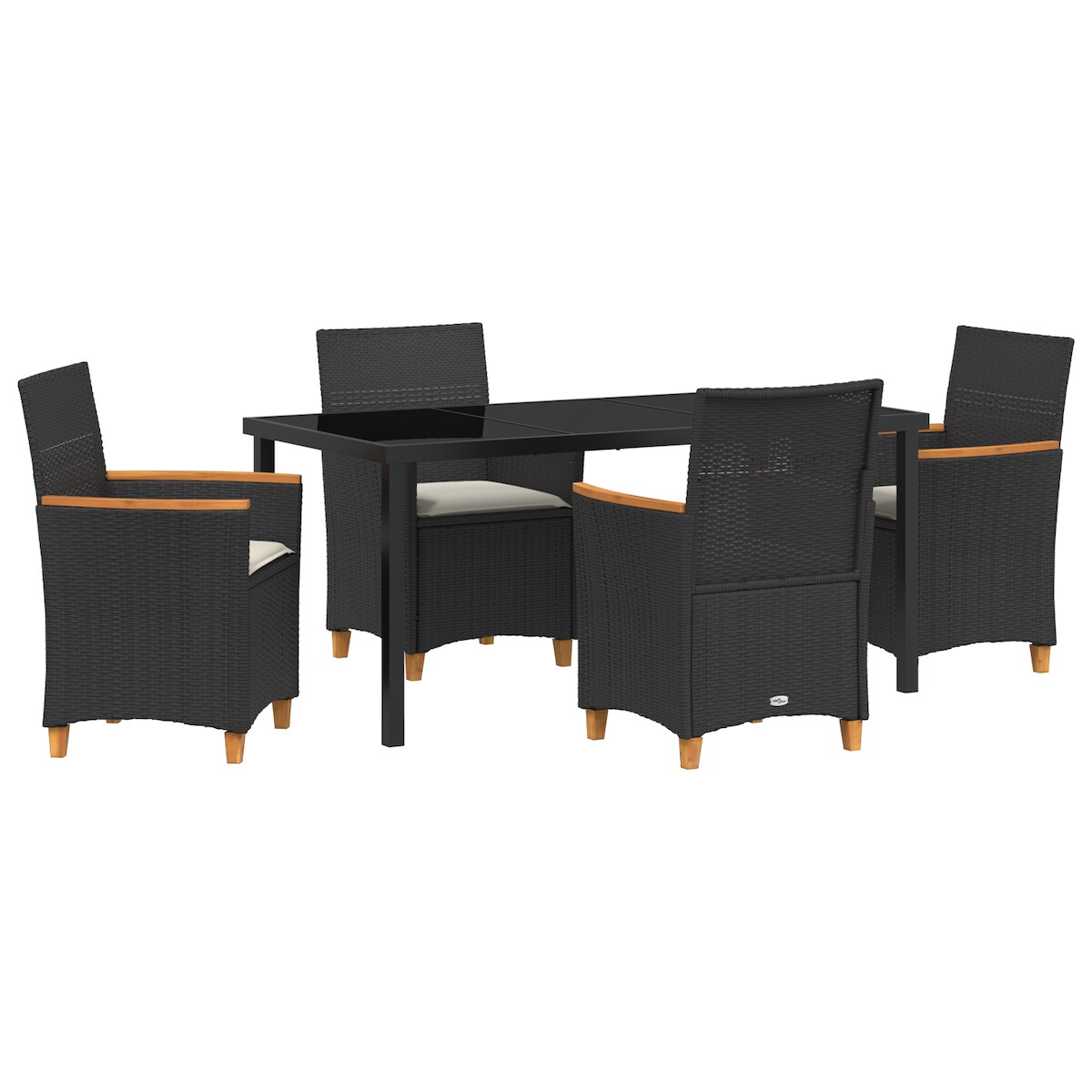 vidaXL 5-teiliges Garten-Esstisch-Set mit Kissen, Schwarz, Poly Rattan Image