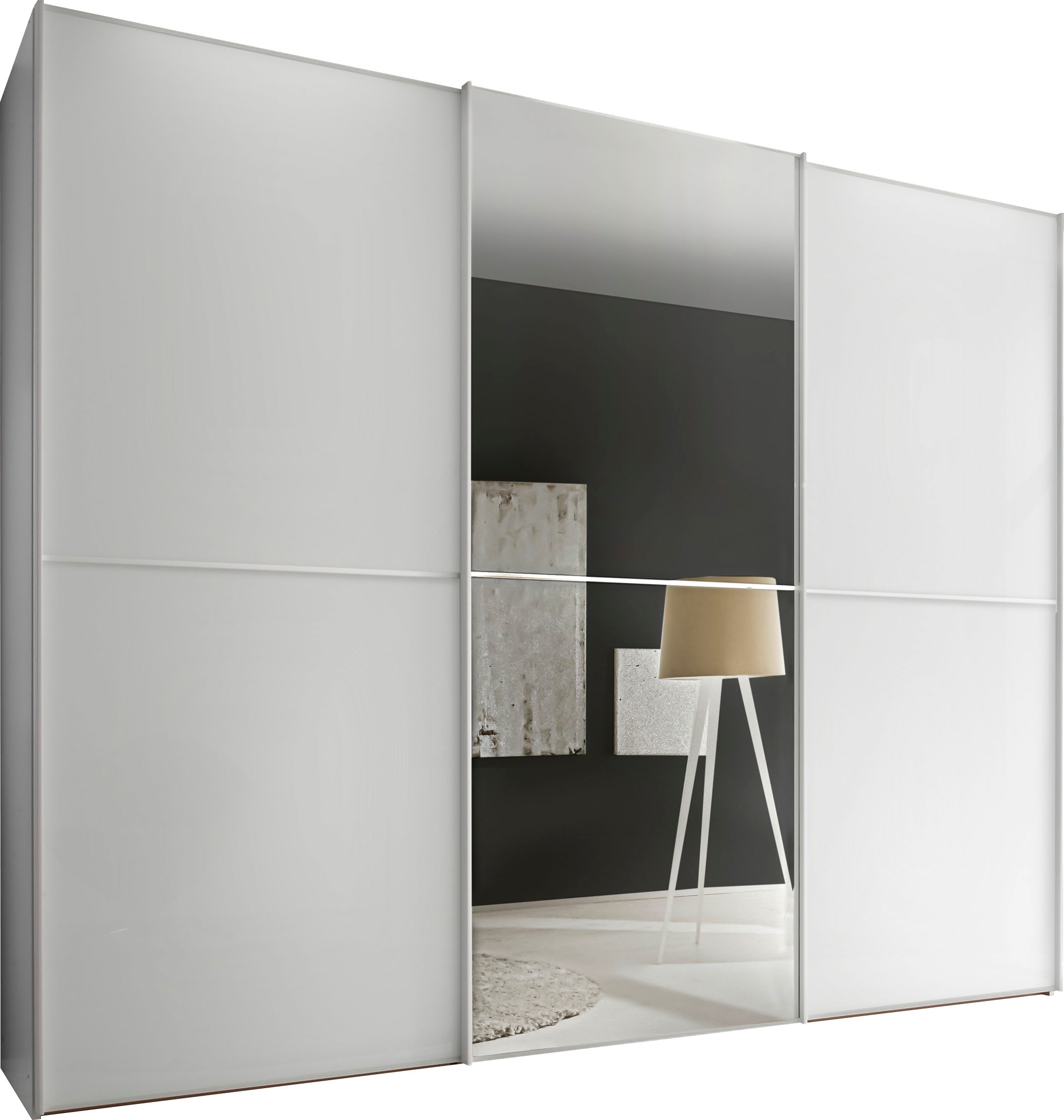 Schwebetürenschrank STAUD "Sinfonie Plus, edles Design in hochwertiger Qualität, Made in Germany", weiß, B:249cm H:222cm T:68cm, Holzwerkstoff, Schränke, Mit Spiegeltüre und vier verschiedenen Ausstattungsvarianten Image