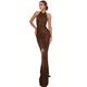 Per donna Abito lungo maxi Abito Elegante Elegante Sexy Abito aderente Semplice Senza Maniche All'americana Nero Marrone Estate Autunno