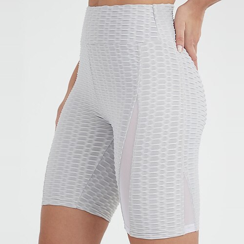 Damen Trainingsshorts Sportshorts Kurze Sporthose Bauchkontrolle Hohe Taille Fitnessstudio Volleyball Training Unterteile Einfarbig Schwarz Grau Sport Sportkleidung Image