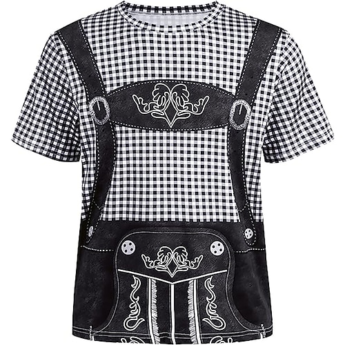 T-Shirt Lederhosen 3D Bayerisch Streetstyle T-Shirt Ärmel Grafik für Herren Erwachsene 3D-Druck für Oktoberfestbier Party Alltagstauglich Image