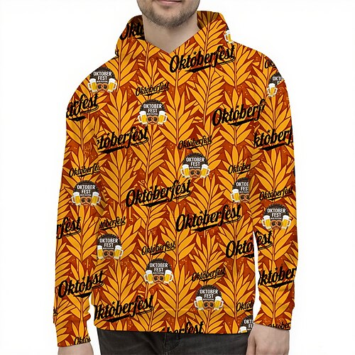 Bayerisch München Deutsch Bischofsärmel Kapuzensweatshirt Pullover Bier Brezel Grafik für Herren Erwachsene 3D-Druck für Karneval Oktoberfestbier Party Alltagstauglich Image