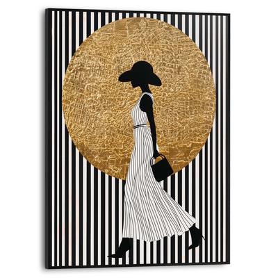 Poster REINDERS "Walking Lady", schwarz (farbe bild(er): schwarz, weiß), B:30cm H:40cm T:1,6cm, Bilder, Wohnzimmer - Dame - Streife - Schwarz-Weiß - MDF - Gold - 30x40 cm Image