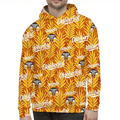 Kapuzensweatshirt Pullover Bayerisch München Deutsch alpin Bischofsärmel Grafik für Herren Erwachsene 3D-Druck für Karneval Oktoberfestbier Party Alltagstauglich Image