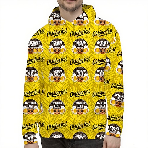 Kapuzensweatshirt Pullover Bayerisch München Deutsch alpin Bischofsärmel Grafik für Herren Erwachsene 3D-Druck für Karneval Oktoberfestbier Party Alltagstauglich Image
