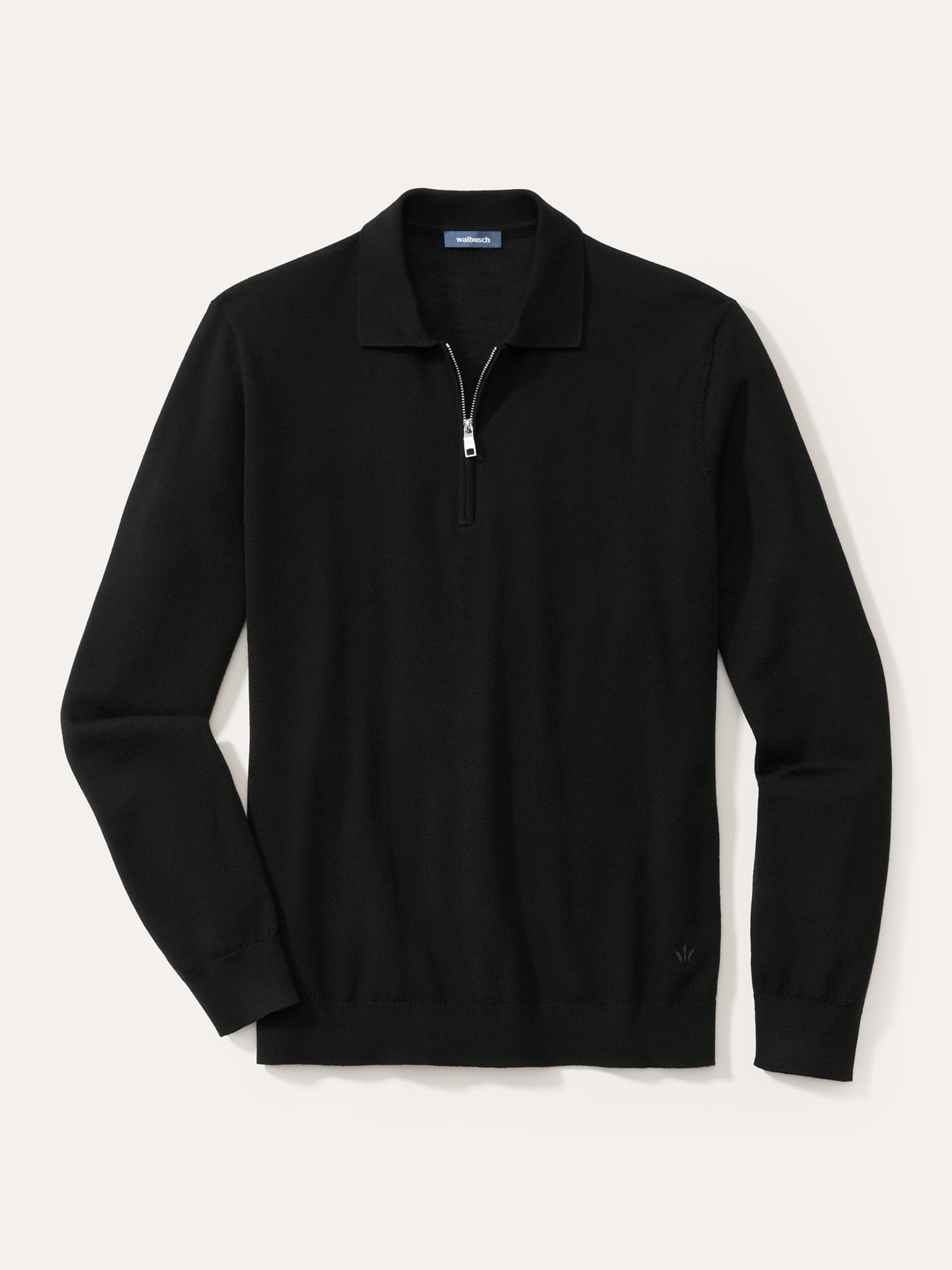Walbusch Herren Polo-Pullover Merino Extrafein Schwarz