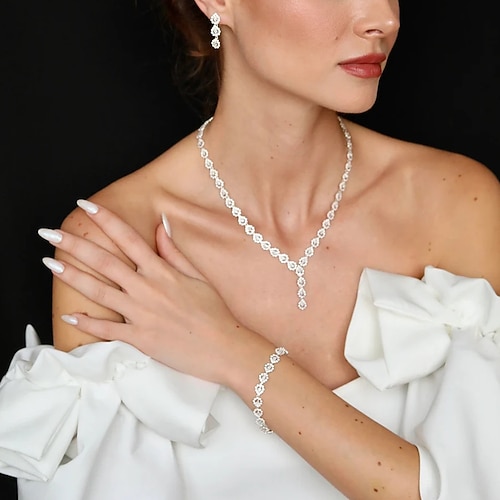 Brautschmuck-Sets 3 Imitationsdiamant 1 Halskette 1 Armband Ohrringe Damen Vintage Mode Personalisierte Lieblich Klassisch Liebe Kostbar Schmuck-Set Für Hochzeit Arbeit Geschenk Image