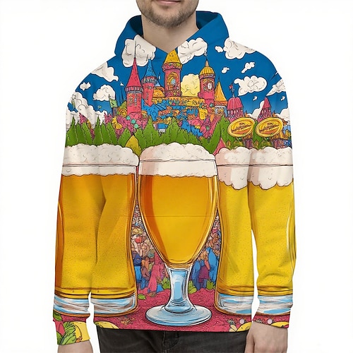 Kapuzensweatshirt Pullover Bayerisch München Deutsch alpin Bischofsärmel Grafik für Herren Erwachsene 3D-Druck für Karneval Oktoberfestbier Party Alltagstauglich Image