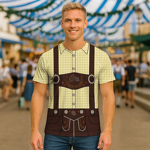 T-Shirt Lederhosen T-Shirt Match Bayerisch München Deutsch alpin T-Shirt Ärmel Grafik für Herren Erwachsene 3D-Druck für Karneval Oktoberfestbier Party Alltagstauglich Image