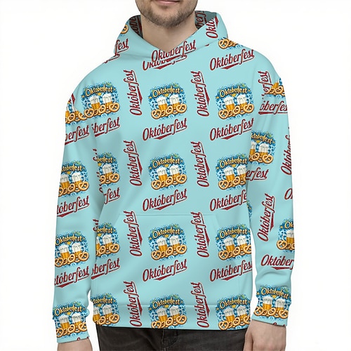 Kapuzensweatshirt Pullover Bayerisch München Deutsch alpin Bischofsärmel Grafik für Herren Erwachsene 3D-Druck für Karneval Oktoberfestbier Party Alltagstauglich Image