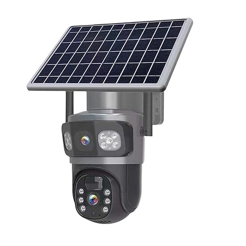 Kabellose Überwachungskamera für den Außenbereich mit Doppelobjektiv, solarbetrieben, 8-Megapixel-Auflösung, 355-Grad-Schwenk-/Neige-Drehung, Farbnachtsicht, Scheinwerfer/Alarm, Bewegungserkennung, Image