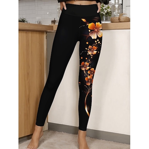 Damen Hosen Hose Leggings Gemütliche Leggings Streetwear Lässig Volle Länge Hohe Taille Schmetterling Elastischer Bund Druck Atmungsaktivität Bequem Dehnbar Urlaub Straße Alltagskleidung Schwarz Blau Image
