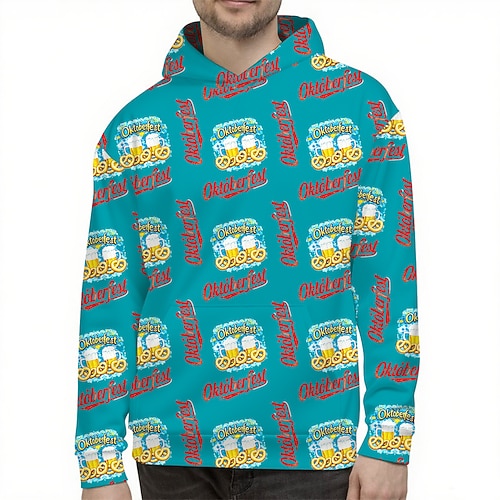 Bayerisch München Deutsch Bischofsärmel Kapuzensweatshirt Pullover Bier Brezel Grafik für Herren Erwachsene 3D-Druck für Karneval Oktoberfestbier Party Alltagstauglich Image
