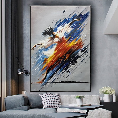 Mintura handgefertigte Ölgemälde mit tanzendem Mädchen auf Leinwand, moderne Wandkunst, Raumdekoration, abstraktes Figurenbild für die Inneneinrichtung, gerolltes, rahmenloses, ungedehntes Gemälde Image