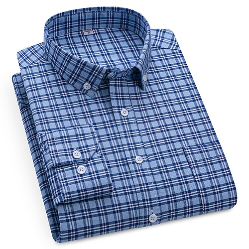 Herren Hemd Kleidhemd Durchgeknöpft Hemd Oxford Hemd Kariertes Hemd Kariert / Gestreift / Zickzack / Rund Alltagskleidung Geschäftskleidung Hellgelb Gelb Rote Marineblau Langarm Hemdkragen Ganzjahres Image