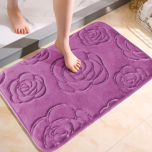Saugfähige Badematte mit Rosenprägung – rutschfester Badezimmerteppich, ultraweicher Komfort, gestricktes Polyester, leicht, waschbar, für Eingangsbereich oder Schlafzimmer, maschinenwaschbarer Teppich für den Innenbereich Image