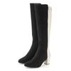 Stiefel LASCANA, Damen, Gr. 43, schwarz (schwarz, weiß), Obermaterial: 100% Textilmaterial. Futter: 100% Lederimitat. Decksohle: 100% Lederimitat. Laufsohle: 100% Synthetik, mehrfarbig, feminin, Schuhe, Langer Stiefel, Stiefelette mit Blockabsatz in...