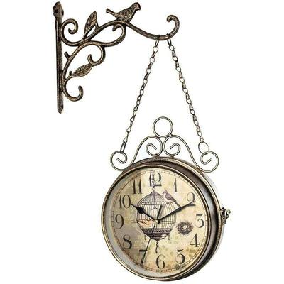XVX - Vintage Wanduhr mit großen Ziffern auf beiden Seiten, Antik-Effekt, Wanduhr für den Image