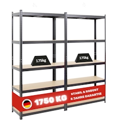 Proregal Mega Deal 2x Kellerregal GORILLA | HxBxT 180x90x40cm | Fachlast 175kg | Schwarz | Garagenregal Schwerlastregal Werkstattregal Lagerregal Steckregal Image