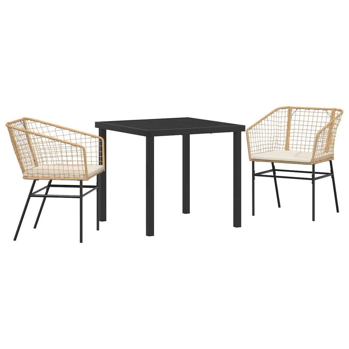 vidaXL 3-teiliges Garten-Esszimmer-Set mit Kissen in Braun aus Poly Rattan Image