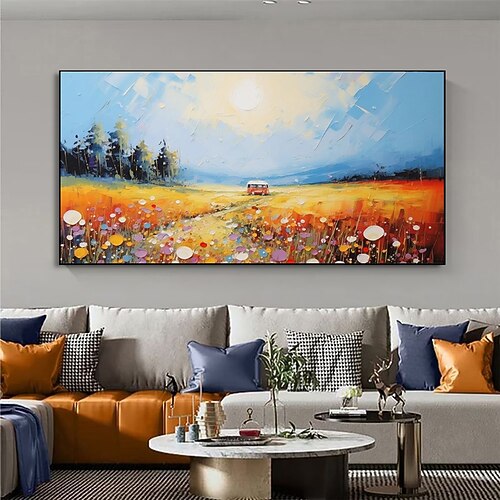 handgefertigtes Ölgemälde auf Leinwand, Wandkunst, Dekoration, modern, abstrakt, schöne ländliche Landschaft für Wohnzimmer, Heimdekoration, gespannter Rahmen, hängendes Gemälde/gerolltes rahmenloses, Image
