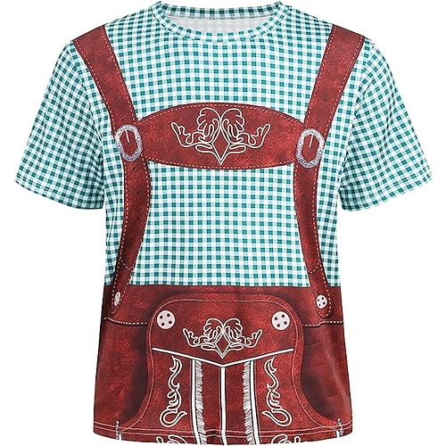 T-Shirt Lederhosen 3D Bayerisch Streetstyle T-Shirt Ärmel Grafik für Herren Erwachsene 3D-Druck für Oktoberfestbier Party Alltagstauglich Image