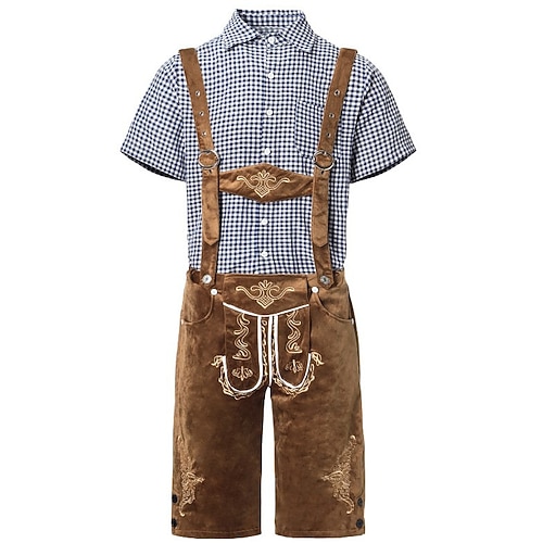 Oktoberfest Lederhosen Chemise Bavarois Allemand Munich Prairies Homme Carnaval Soirée Fête de la Bière Tissu de style traditionnel