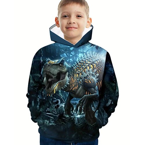 Jungen 3D Tiermotiv Dinosaurier Kapuzensweatshirt Langarm Frühling Herbst Mode Streetwear Kinder 4-12 Jahre Mit Kapuze Outdoor Lässig Täglich Normale Passform Image