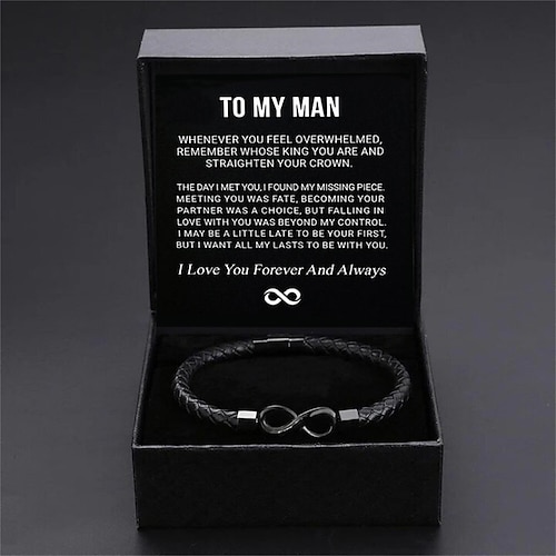 Unendlichkeitsarmband für meinen Mann, Lederarmband mit Magnetverschluss für ihn, geflochtenes Edelstahlarmband aus Seil für Herren mit Geschenkbox mit Klappdeckel, Weihnachts-, Geburtstags-, Image