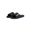 Pantolette TOMMY HILFIGER "CORPORATE TEXTURED POOL SLIDE", Herren, Gr. 43, blau (dunkelblau), Textil, Synthetik, casual, Schuhe, Strandmode, Schlupfschuh, Poolslide mit farbigen Streifen