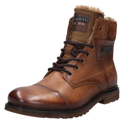 Winterboots BUGATTI, Herren, Gr. 47, braun (cognac), Leder, used, casual, Schuhe, Winterstiefel, Boots, Schnürstiefelette mit Reißverschluss Image