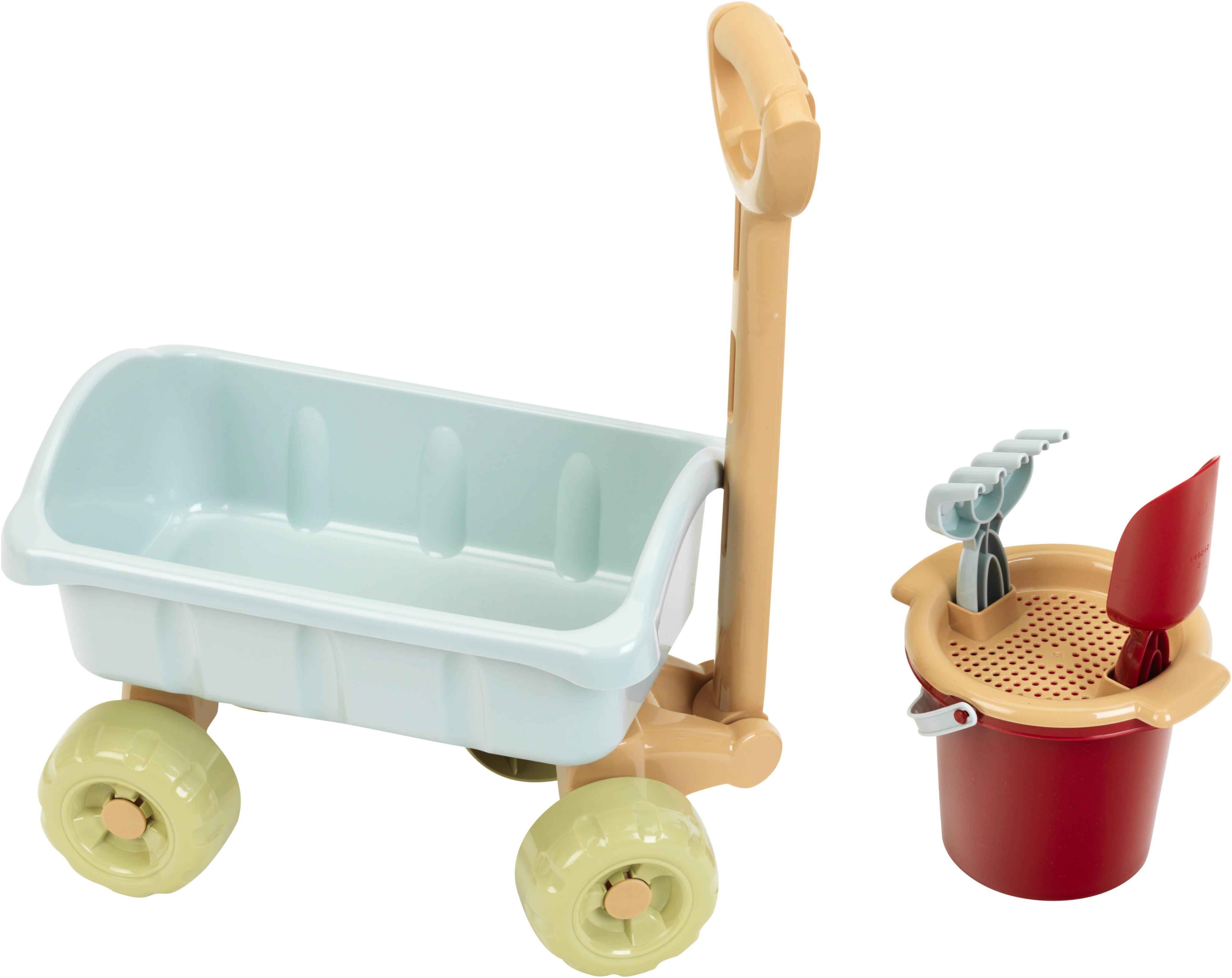 Bollerwagen KLEIN "Little Foot, Spiel-Bollerwagen mit Eimerset, aus Recyclingkunststoff", blau (blau, beige), Bollerwagen, Kinder, Made in Germany Image