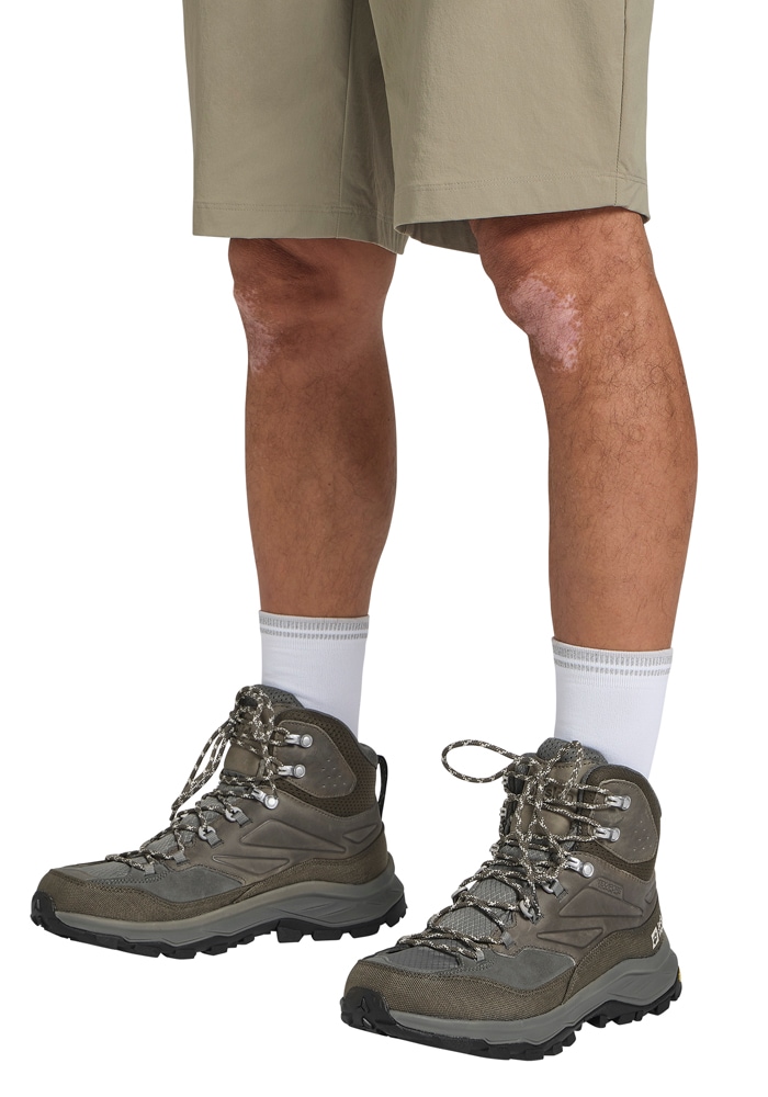 Wanderschuh JACK WOLFSKIN "CYROX TEXAPORE MID M", Herren, Gr. UK 7 - EU 40,5, Normalschaft, cold, coffee, Obermaterial: Synthetik; Obermaterial 2: Textilmaterial; Futter: Polyester, Schuhe Wanderschuh