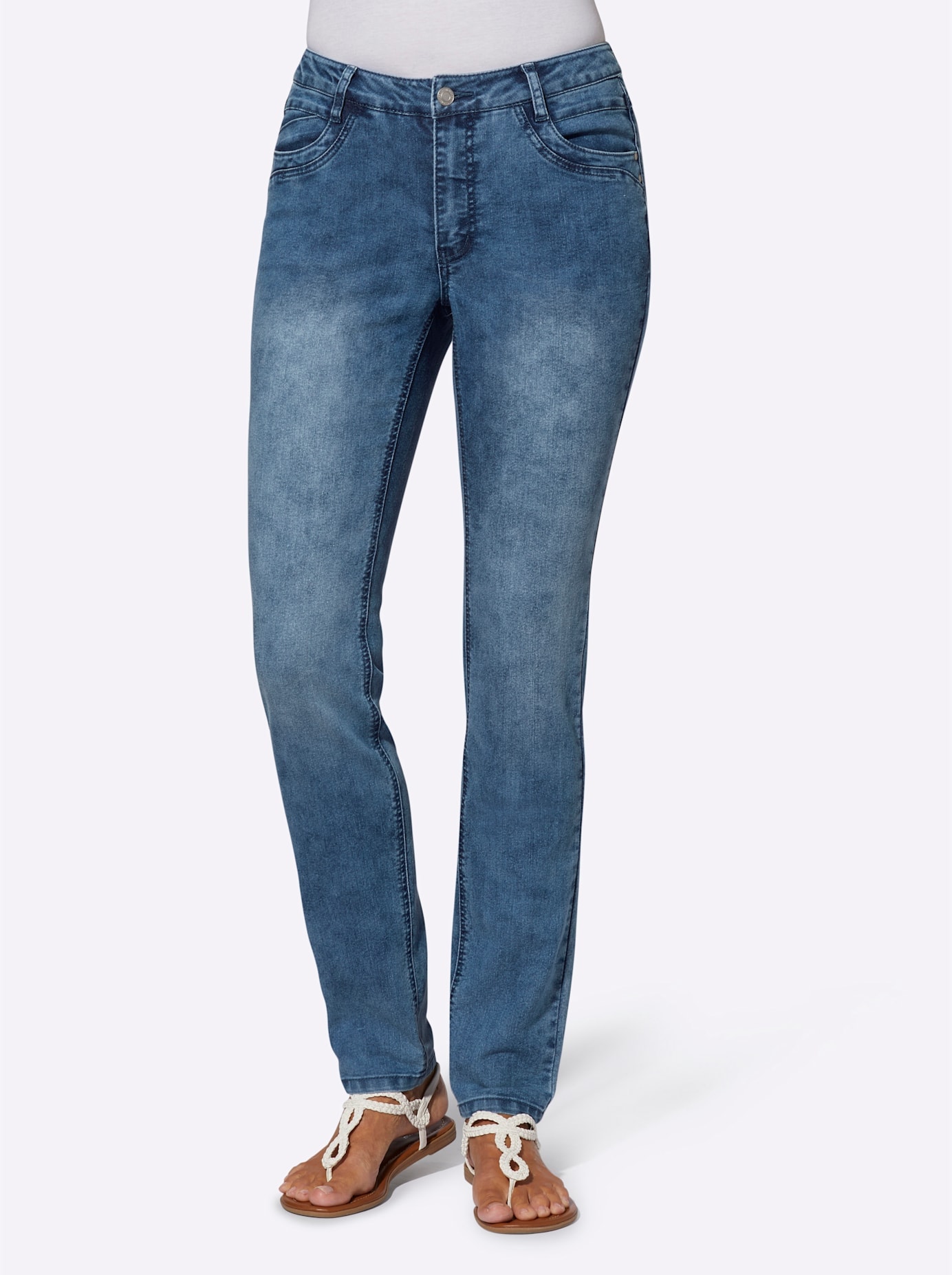 5-Pocket-Jeans CASUAL LOOKS, Damen, Gr. 54, Normalgrößen, blau (blau, stone, washed), 81% Baumwolle, 17% Polyester, 2% Elasthan, unifarben, lang, Jeans 5-Pocket-Jeans