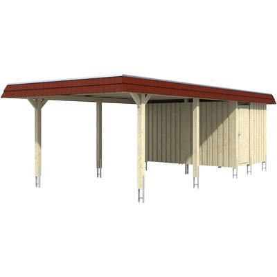 Einzelcarport SKANHOLZ "Wendland", weiß, B/H/T: 409cm x 210cm x 870cm, Carports, mit Abstellraum mit Aluminiumdach, rote Blende Image