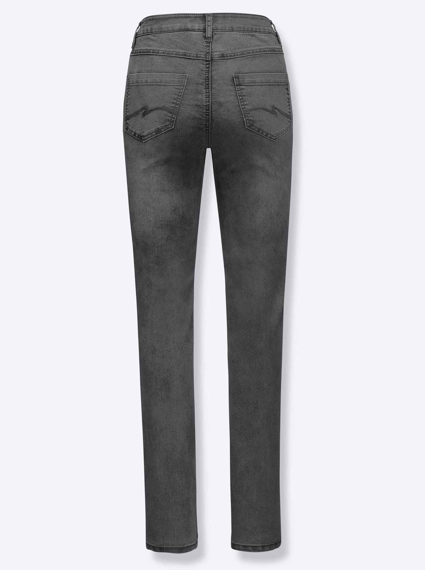 5-Pocket-Jeans CASUAL LOOKS, Damen, Gr. 19, Kurzgrößen, grau (grau denim), 81% Baumwolle, 17% Polyester, 2% Elasthan, unifarben, lang, Jeans 5-Pocket-Jeans