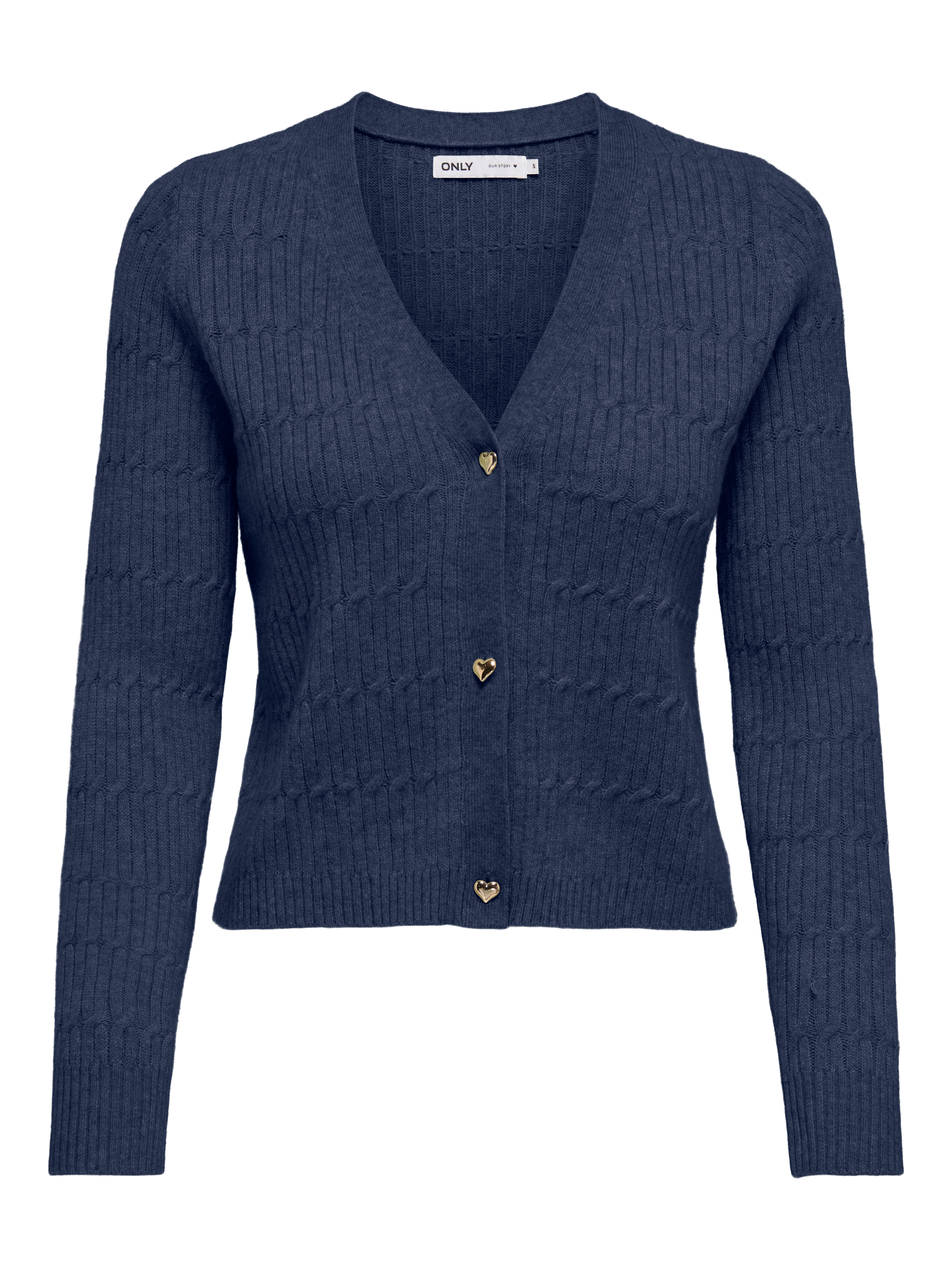 Strickjacke ONLY "ONLKATIA LS CABLE V-NECK CARDIGAN CC KNT", Damen, Gr. XL, naval academy detail:with melange, Strick, Obermaterial: 50% Viskose, 27% Nylon, 23% Polyester, meliert, figurbetont normal, V-Ausschnitt, Rippbündchen, Strickjacken...