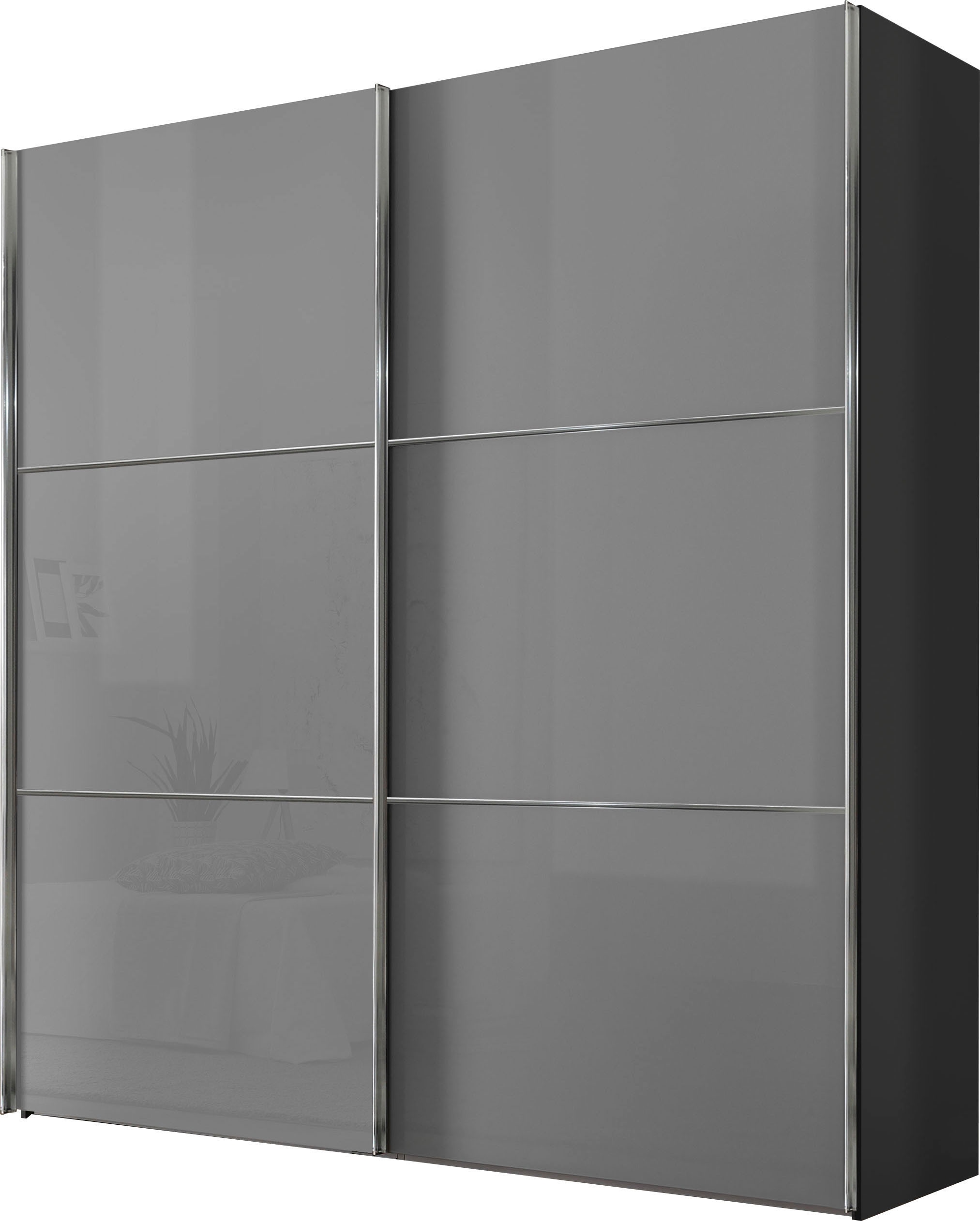 Schwebetürenschrank STAUD "Includo Glas, Made in Germany", grau (hellgrauglas), B:200cm H:222cm T:68cm, Holzwerkstoff, Schränke Image