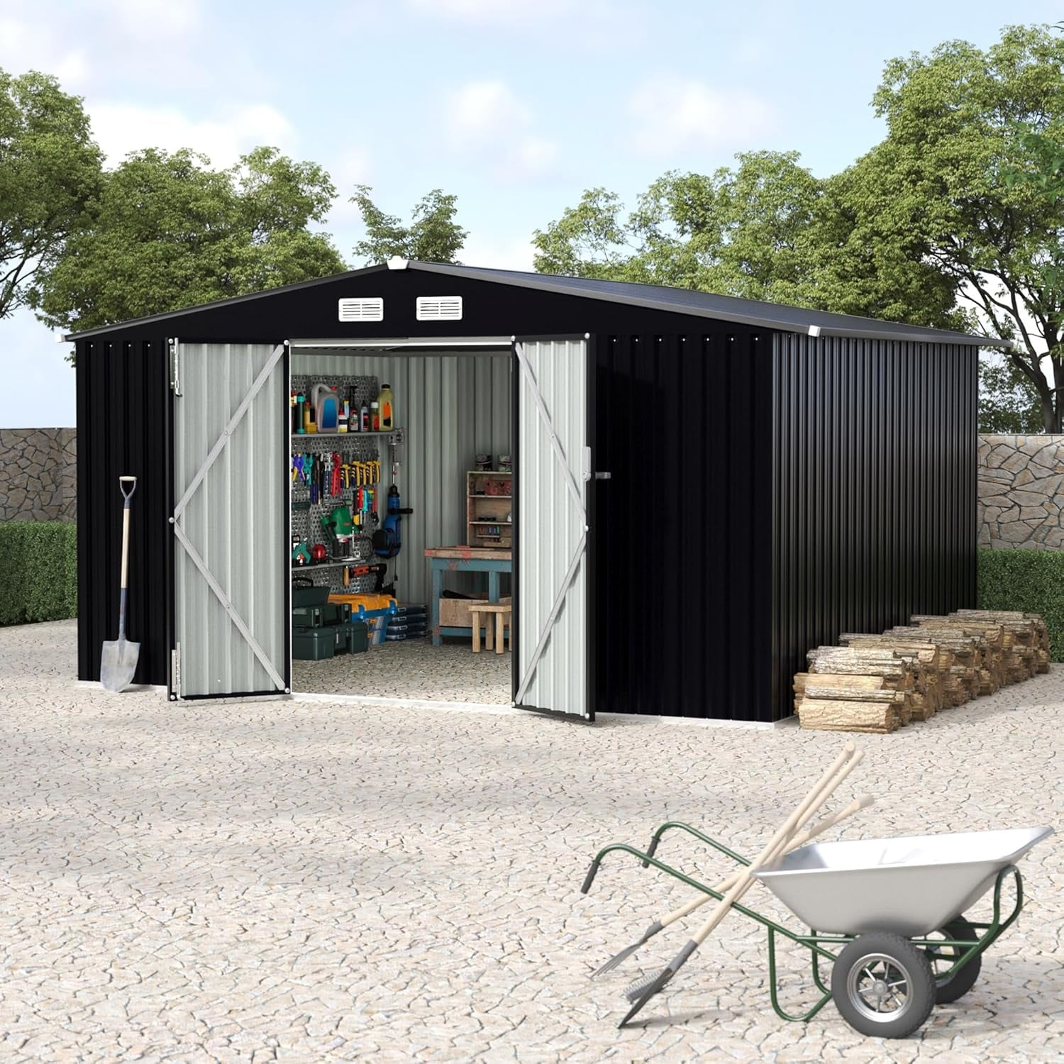8x10 FT Metal Storage Sheds Outdoor, Tool Shed with Lockable Door, Metal Yard Sheds Garden Shed Kit
