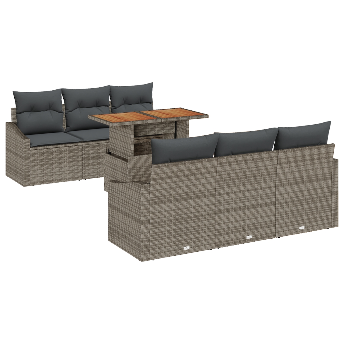 vidaXL 7-teiliges Garten-Dining-Set mit Kissen in Grau aus Poly Rattan und Akazienholz Image