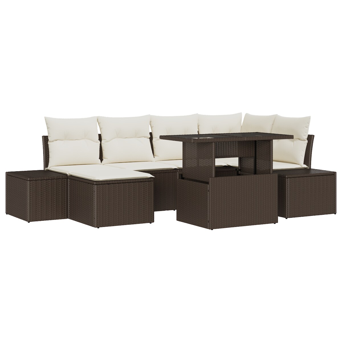 vidaXL 7-teiliges Garten-Sofa-Set mit Kissen aus braunem Polyrattan Image