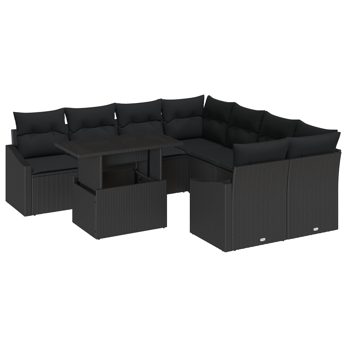 vidaXL 9-teiliges Gartenmöbel-Set mit Kissen in Schwarz aus Poly-Rattan Image
