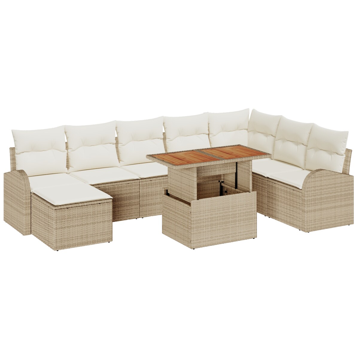 vidaXL 9-teiliges Garten-Ess-Set mit Kissen Beige Poly Rattan Akazie Image