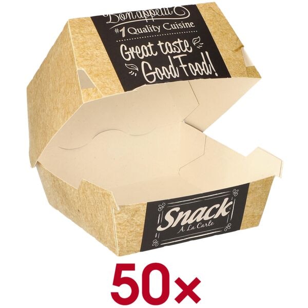 Papstar Burger-Boxen Good Food 50 Stück braun, 9x7x9 cm