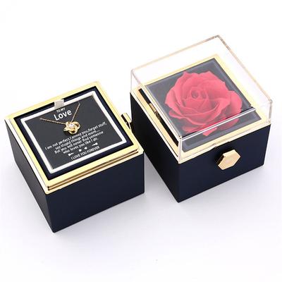 To My Love Necklace with Forever Roses Box, Christmas Gift for Her, Romantic Rotating Jewelry Box with Soap Flowers and Eternal Rose, Flip Design Packaging for Proposal, Valentine's Day, Ann