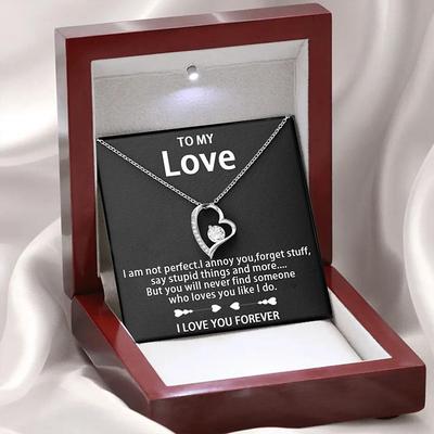 To My Love Necklace, Christmas Gift for Her, Heart-Shaped Cubic Zirconia Pendant Necklace with Artificial Flower Jewelry Box, Romantic Gift for Valentine's Day, Anniversary, Qixi Festival or Birthday